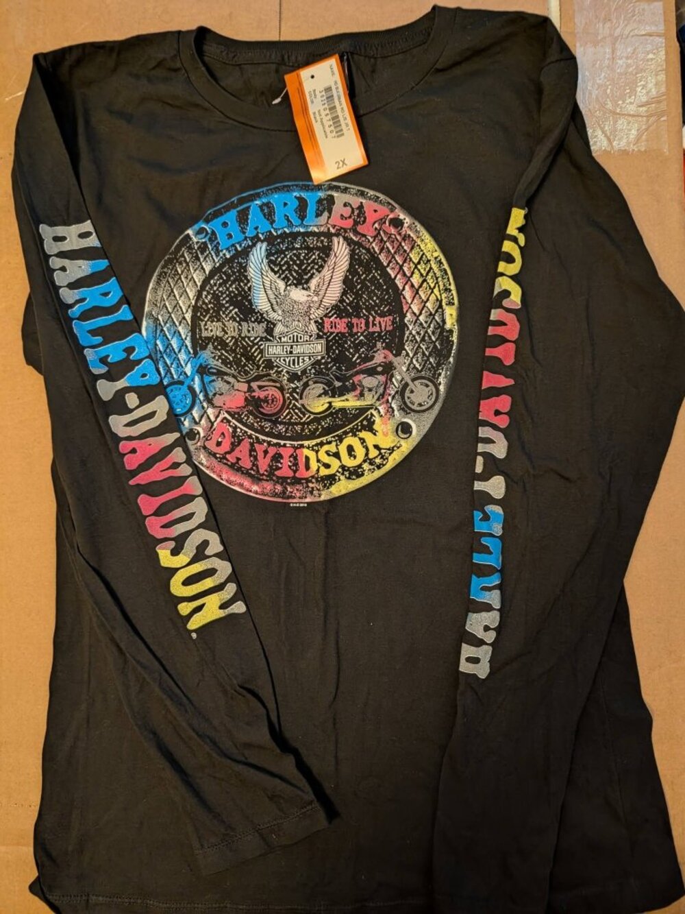 Harley-Davidson NWT Womens 2X Long Sleeve Shirt Smoky Mountain TN Neon Eagle Bla